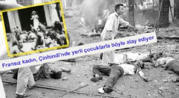 Soykırımcı Fransız, Çinhindi'nde yerli çocuklara tavuklara atar gibi pirinç atıyor